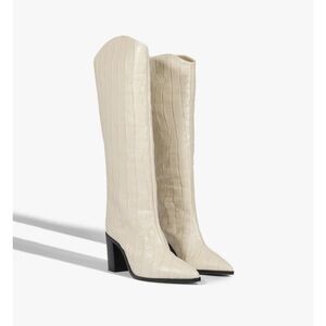 SCHUTZ Cream Croc-Embossed Heeled Boots